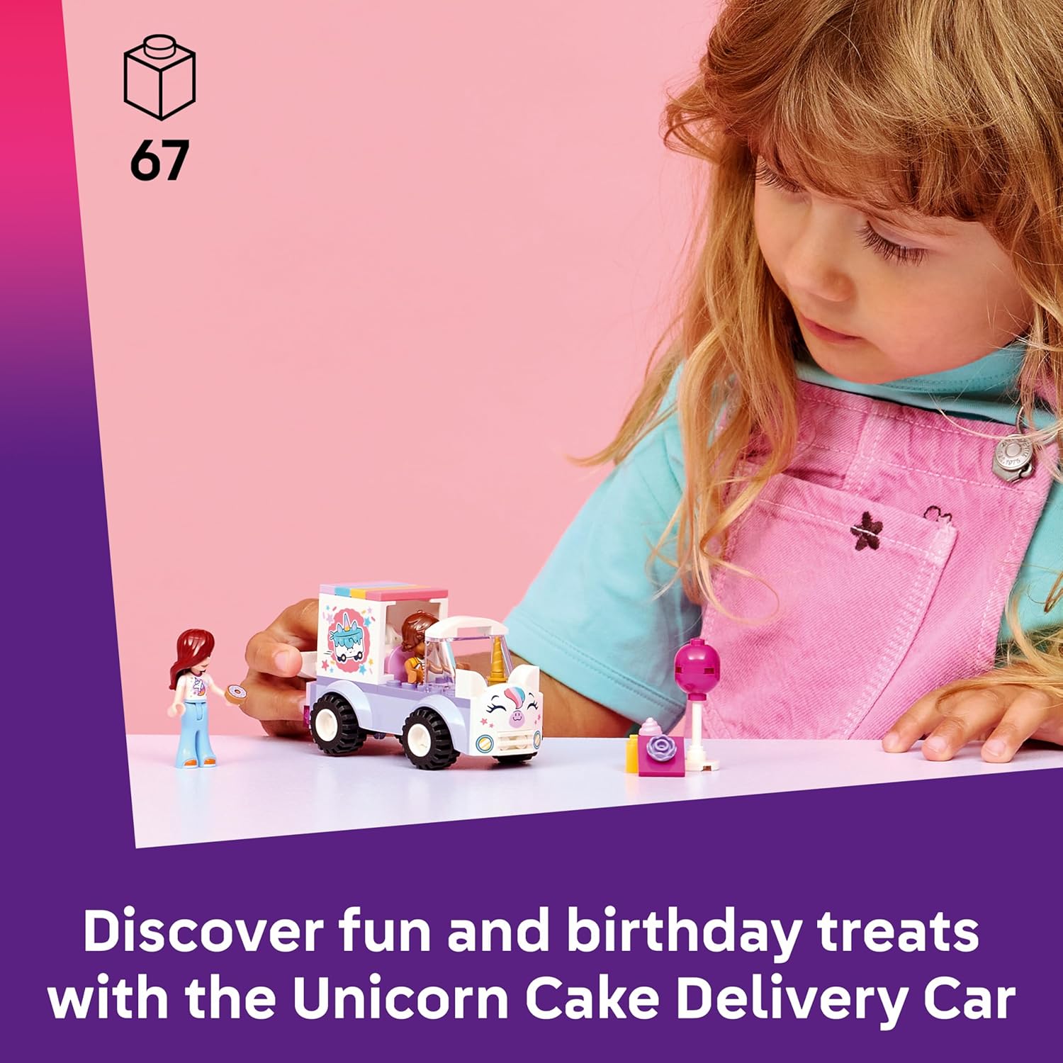 LEGO Friends Unicorn Cake Delivery Car - Educational Fine Motor Skills Toy w/ 2 Mini Dolls & Birthday Party Accessories - Gift Idea for 4+ Year Old Girls - 42675