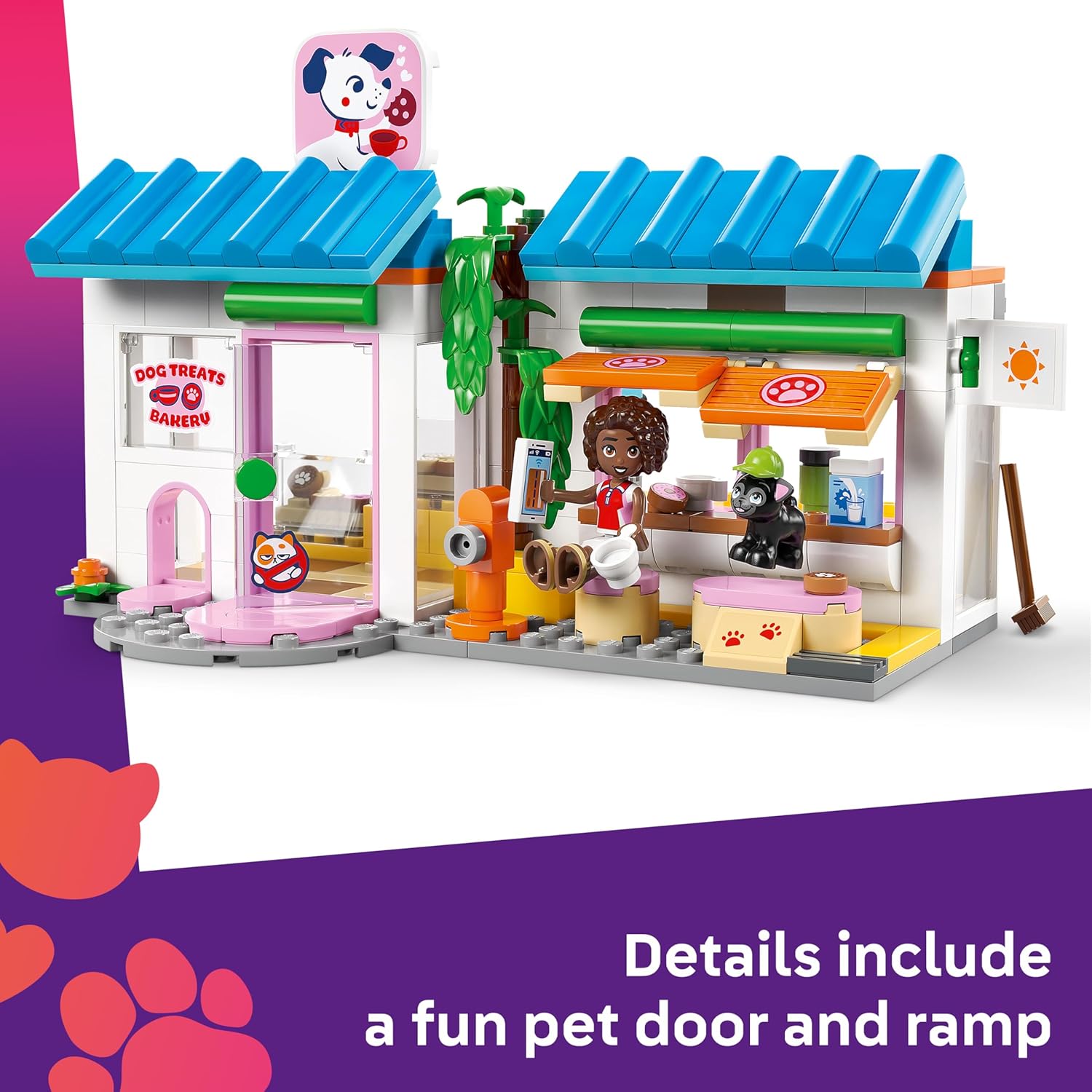 LEGO Friends Dog Treats Bakery - Toy Shop w/ 2 Mini Dolls, 4 Animal Figures, Pet Carrier and Play Food Accessories - Birthday Gift Idea for 6+ Year Old Girls - 42677