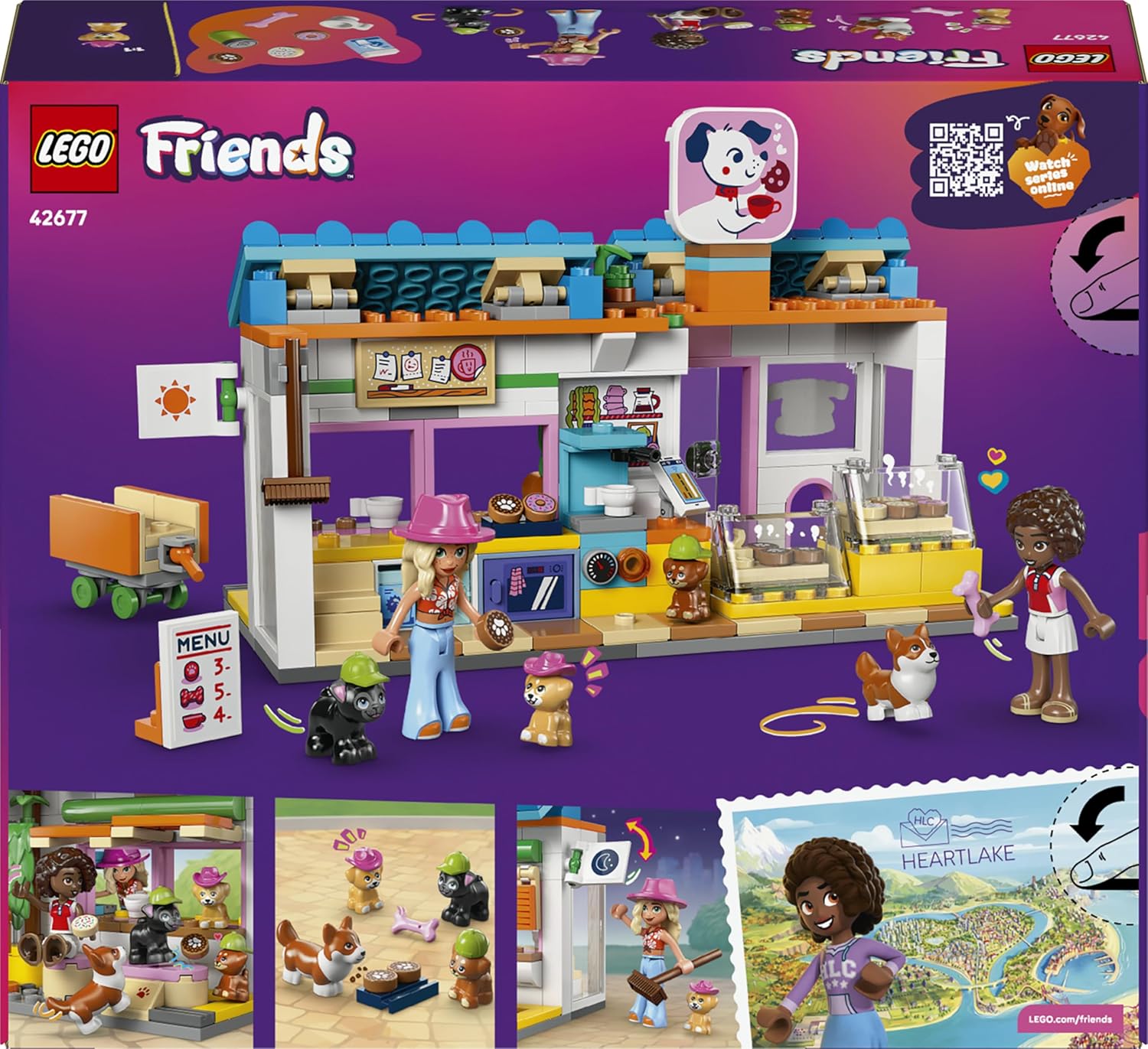 LEGO Friends Dog Treats Bakery - Toy Shop w/ 2 Mini Dolls, 4 Animal Figures, Pet Carrier and Play Food Accessories - Birthday Gift Idea for 6+ Year Old Girls - 42677