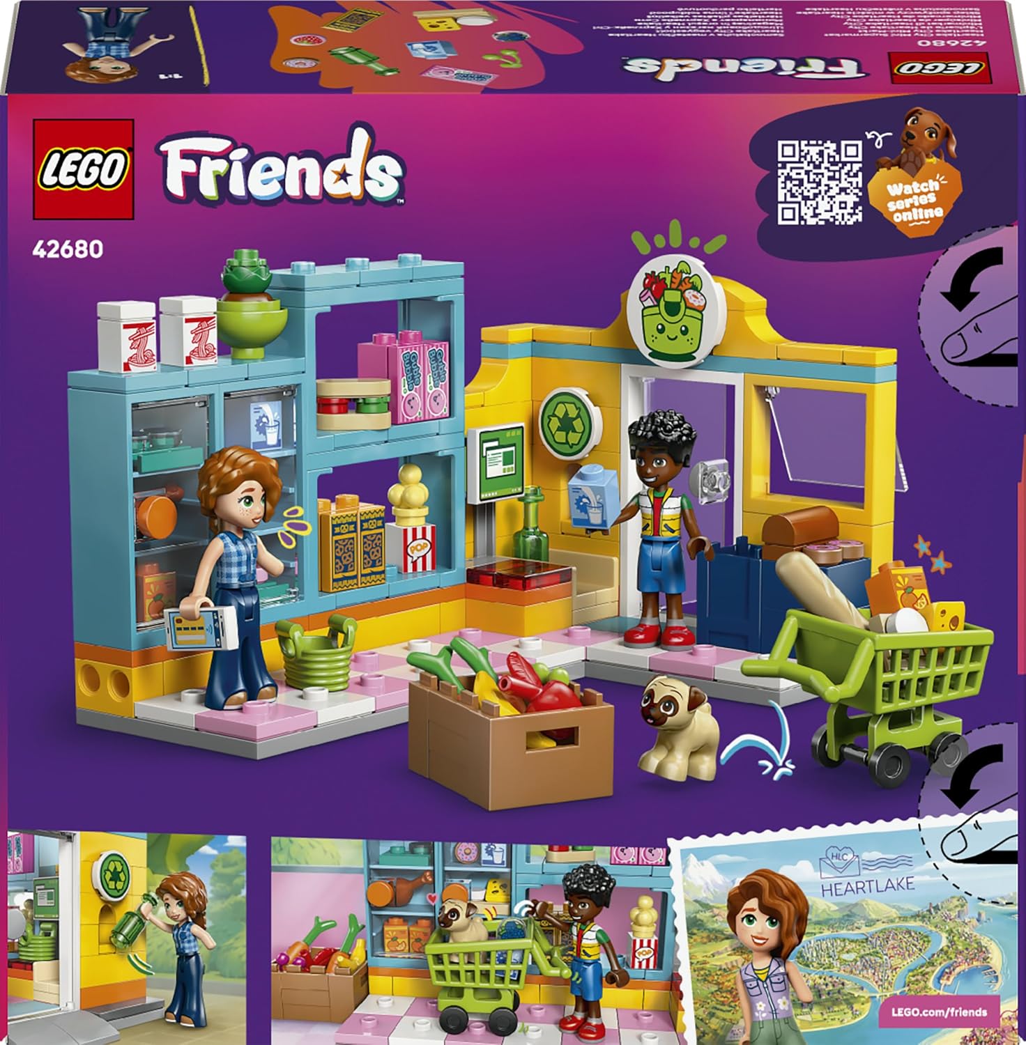 LEGO Friends Heartlake City Mini Supermarket - Toy Shop w/ 2 Mini Dolls, Pet Dog Figure, Cash Register & Play Food Accessories - Birthday Gift for 5+ Year Old Girls - 42680