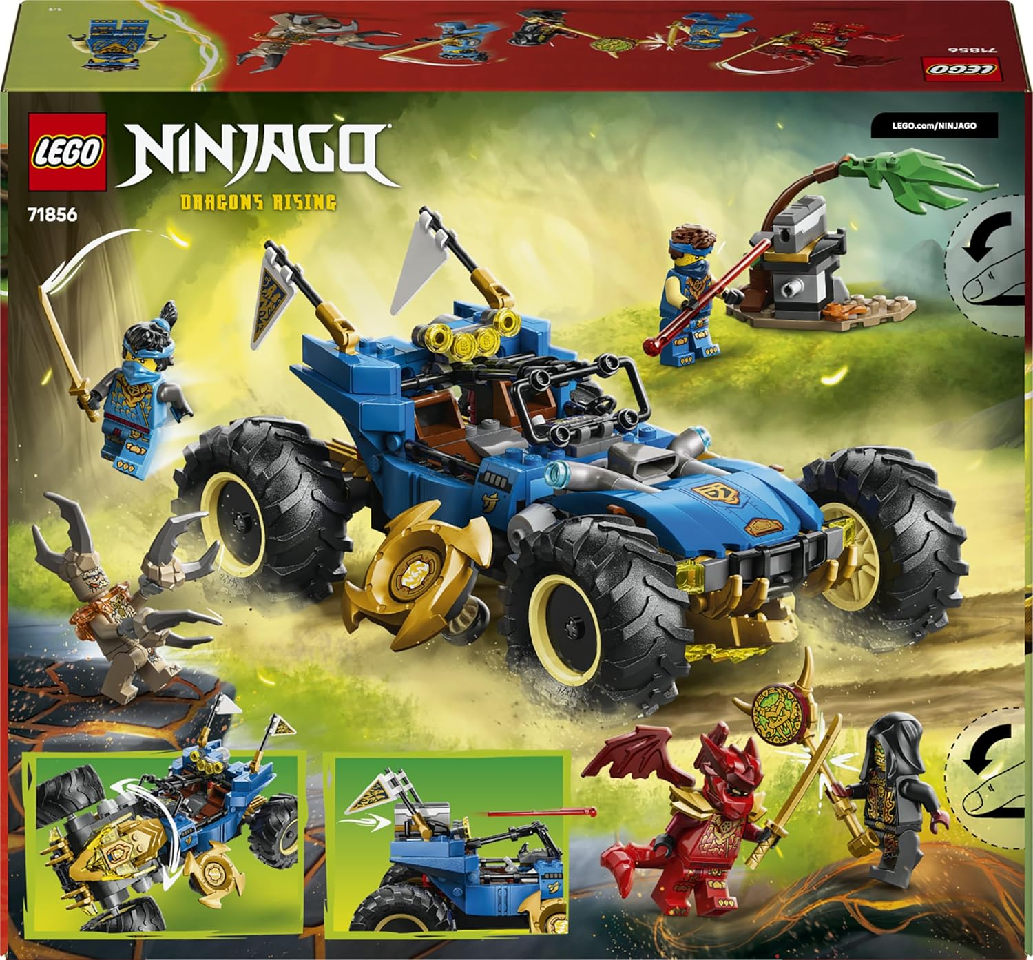 LEGO NINJAGO 2in1 Jay's Transforming Car Toy - Ninja Truck w/ 5 Minifigures incl. Kai & Nya plus Shurikens & Swords - Birthday Gift for 8+ Year Old Boys & Fans - 71856