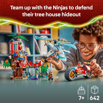 LEGO NINJAGO Ninja Vehicle Tree House Battle - Action Toy w/a Motorbike, Helicopter, 6 Minifigures & Swords - Gift for 7+ Year Old Boys & Fans - 71857