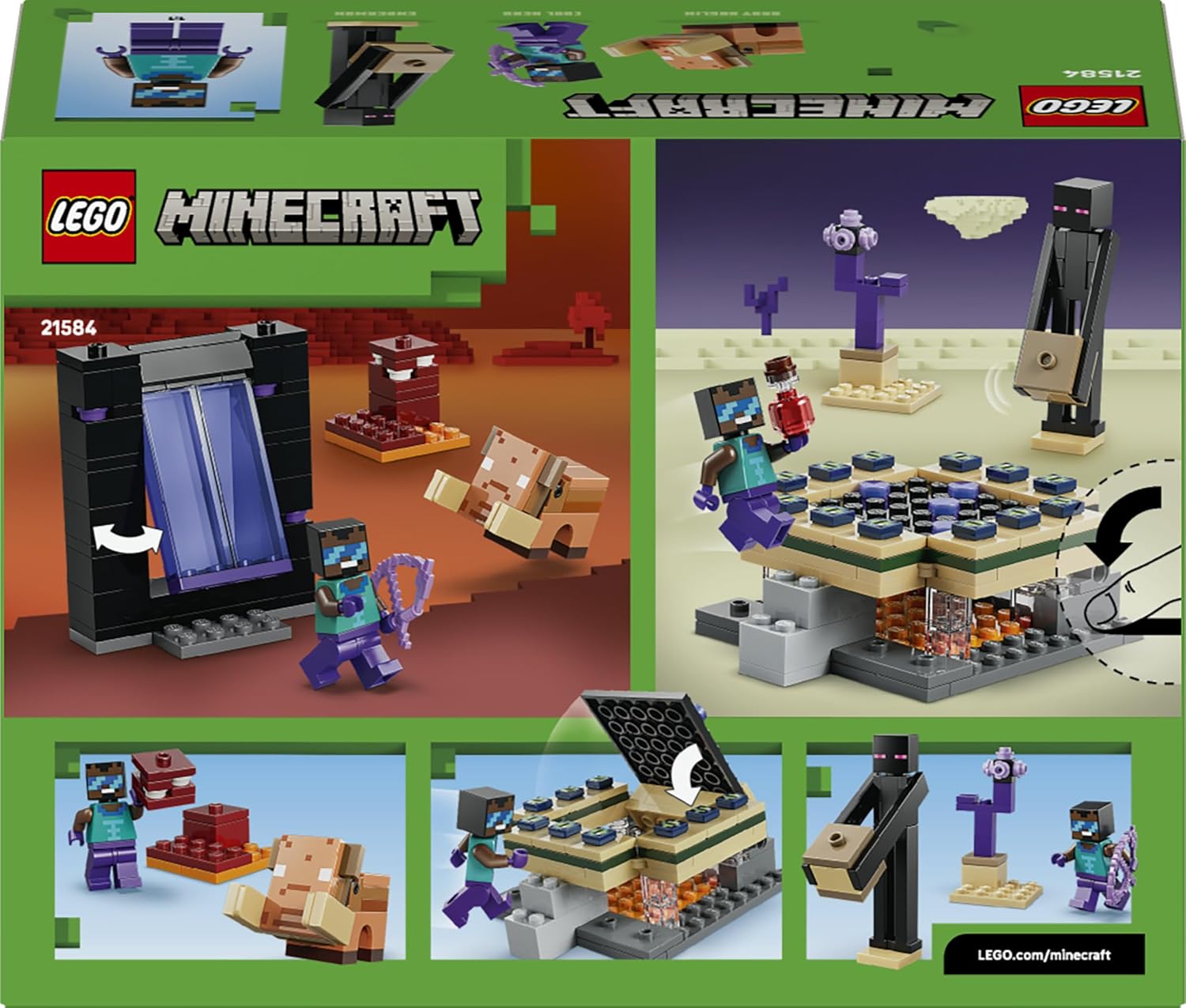 LEGO Minecraft Nether & End Portal Journey - Building Toy w/a Cool Hero, Enderman & Baby Hoglin Mob Figures - Gaming Gift for 7+ Year Old Boys & Girls - 21584