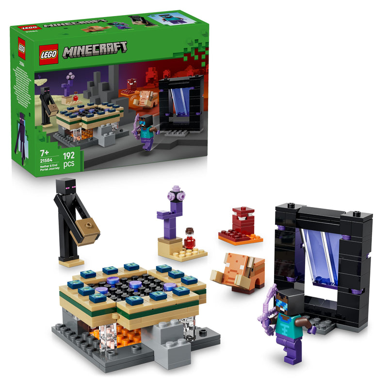 LEGO Minecraft Nether & End Portal Journey - Building Toy w/a Cool Hero, Enderman & Baby Hoglin Mob Figures - Gaming Gift for 7+ Year Old Boys & Girls - 21584