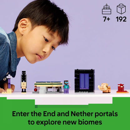 LEGO Minecraft Nether & End Portal Journey - Building Toy w/a Cool Hero, Enderman & Baby Hoglin Mob Figures - Gaming Gift for 7+ Year Old Boys & Girls - 21584