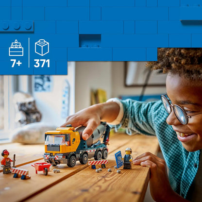 LEGO City Cement Mixer Truck Toy - Educational Construction Site Vehicle Model w/ 3 Minifigures, Rotating Drum & Pouring Function - Birthday Gift Idea for 7+ Year Old Boys - 60478