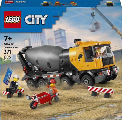 LEGO City Cement Mixer Truck Toy - Educational Construction Site Vehicle Model w/ 3 Minifigures, Rotating Drum & Pouring Function - Birthday Gift Idea for 7+ Year Old Boys - 60478