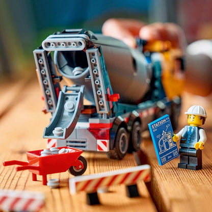 LEGO City Cement Mixer Truck Toy - Educational Construction Site Vehicle Model w/ 3 Minifigures, Rotating Drum & Pouring Function - Birthday Gift Idea for 7+ Year Old Boys - 60478