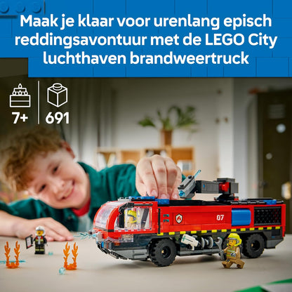 LEGO City Airport Fire Engine Truck Toy - Emergency Vehicle Model Kit w/ 4 Firefighter Minifigures - Birthday Gift Idea for 7+ Year Old Boys & Engineering Fans - 60499