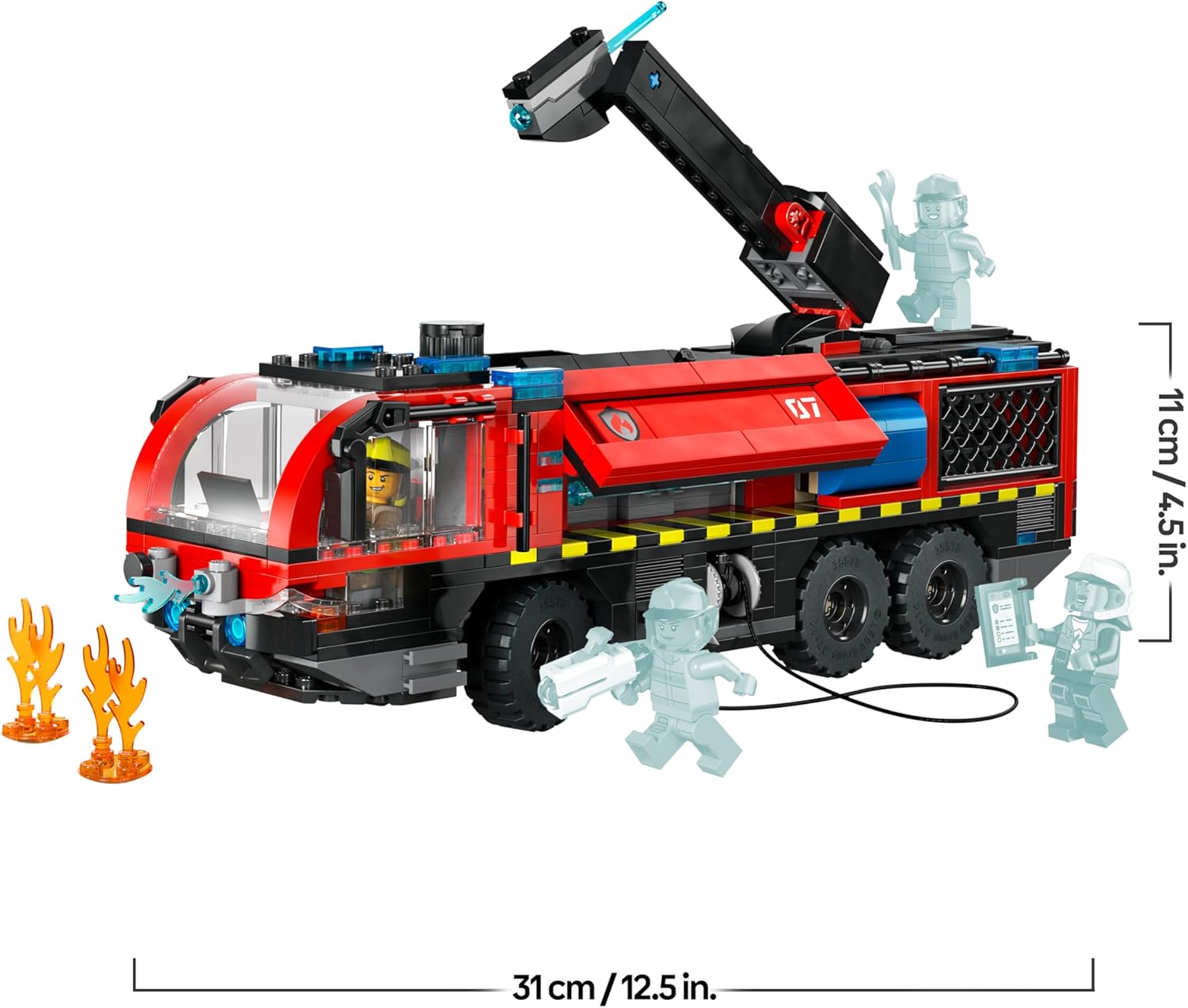 LEGO City Airport Fire Engine Truck Toy - Emergency Vehicle Model Kit w/ 4 Firefighter Minifigures - Birthday Gift Idea for 7+ Year Old Boys & Engineering Fans - 60499