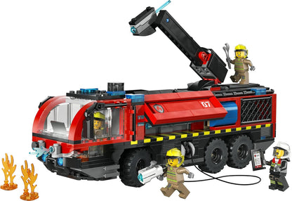 LEGO City Airport Fire Engine Truck Toy - Emergency Vehicle Model Kit w/ 4 Firefighter Minifigures - Birthday Gift Idea for 7+ Year Old Boys & Engineering Fans - 60499
