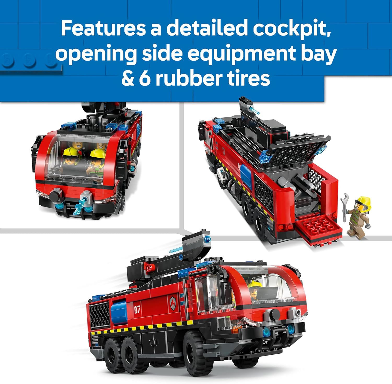 LEGO City Airport Fire Engine Truck Toy - Emergency Vehicle Model Kit w/ 4 Firefighter Minifigures - Birthday Gift Idea for 7+ Year Old Boys & Engineering Fans - 60499