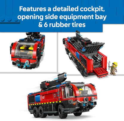 LEGO City Airport Fire Engine Truck Toy - Emergency Vehicle Model Kit w/ 4 Firefighter Minifigures - Birthday Gift Idea for 7+ Year Old Boys & Engineering Fans - 60499