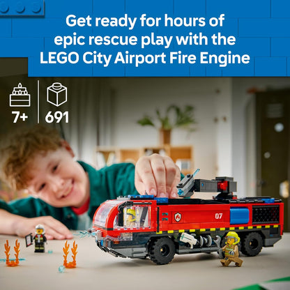 LEGO City Airport Fire Engine Truck Toy - Emergency Vehicle Model Kit w/ 4 Firefighter Minifigures - Birthday Gift Idea for 7+ Year Old Boys & Engineering Fans - 60499