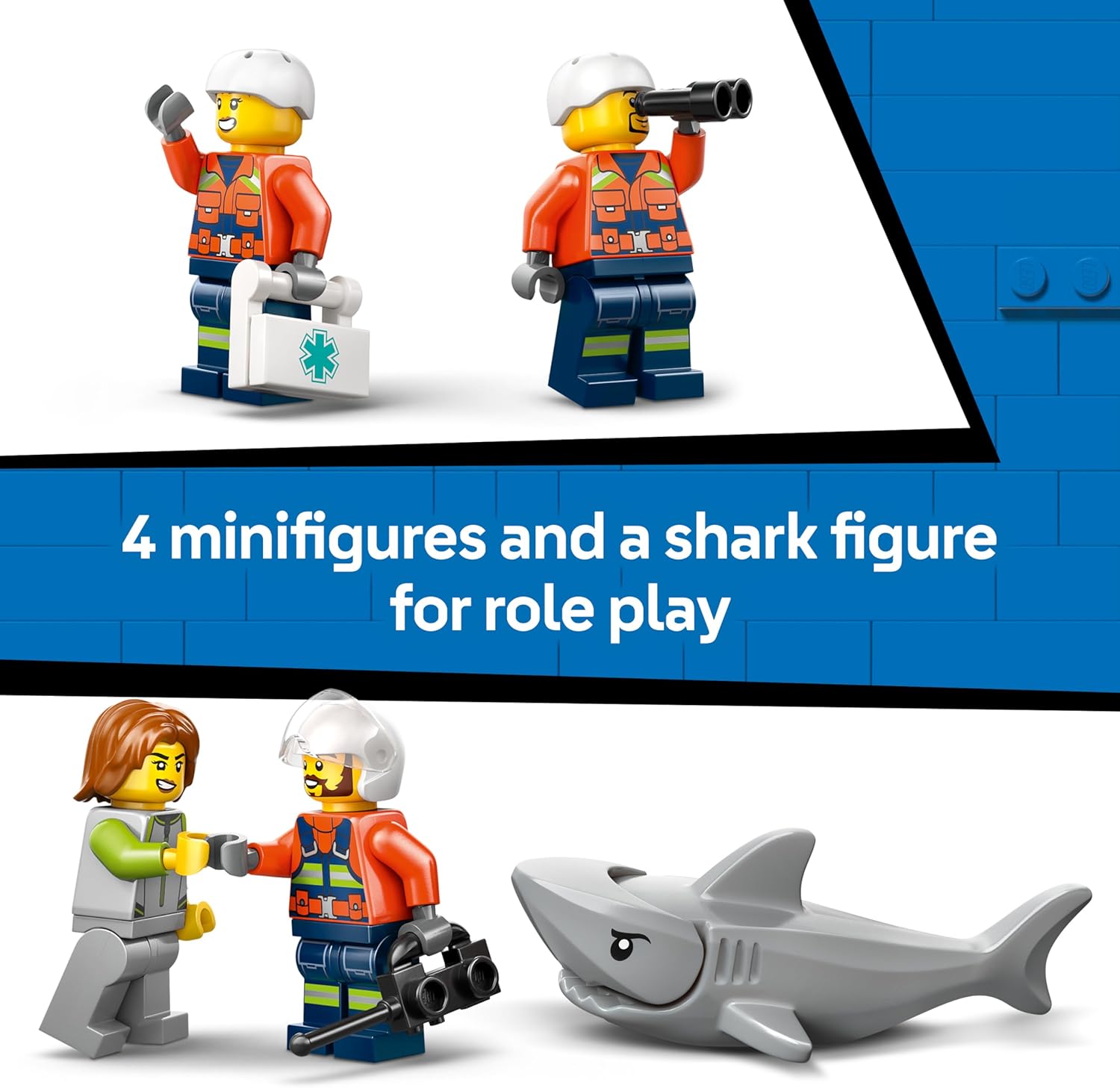 LEGO City Coast Guard Helicopter Toy - Emergency Vehicle Model Kit w/Sliding Doors, Winch, 4 Minifigures & Shark Figure - Birthday Gift for 7+ Year Old Boys - 60503