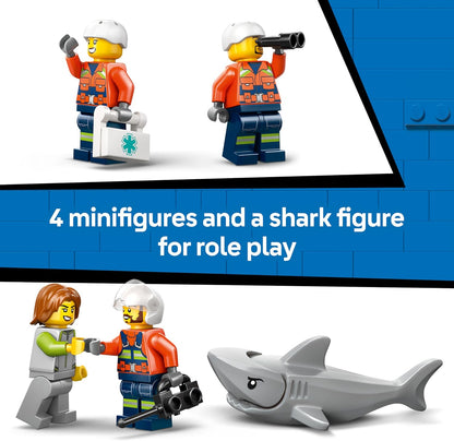 LEGO City Coast Guard Helicopter Toy - Emergency Vehicle Model Kit w/Sliding Doors, Winch, 4 Minifigures & Shark Figure - Birthday Gift for 7+ Year Old Boys - 60503