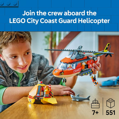 LEGO City Coast Guard Helicopter Toy - Emergency Vehicle Model Kit w/Sliding Doors, Winch, 4 Minifigures & Shark Figure - Birthday Gift for 7+ Year Old Boys - 60503