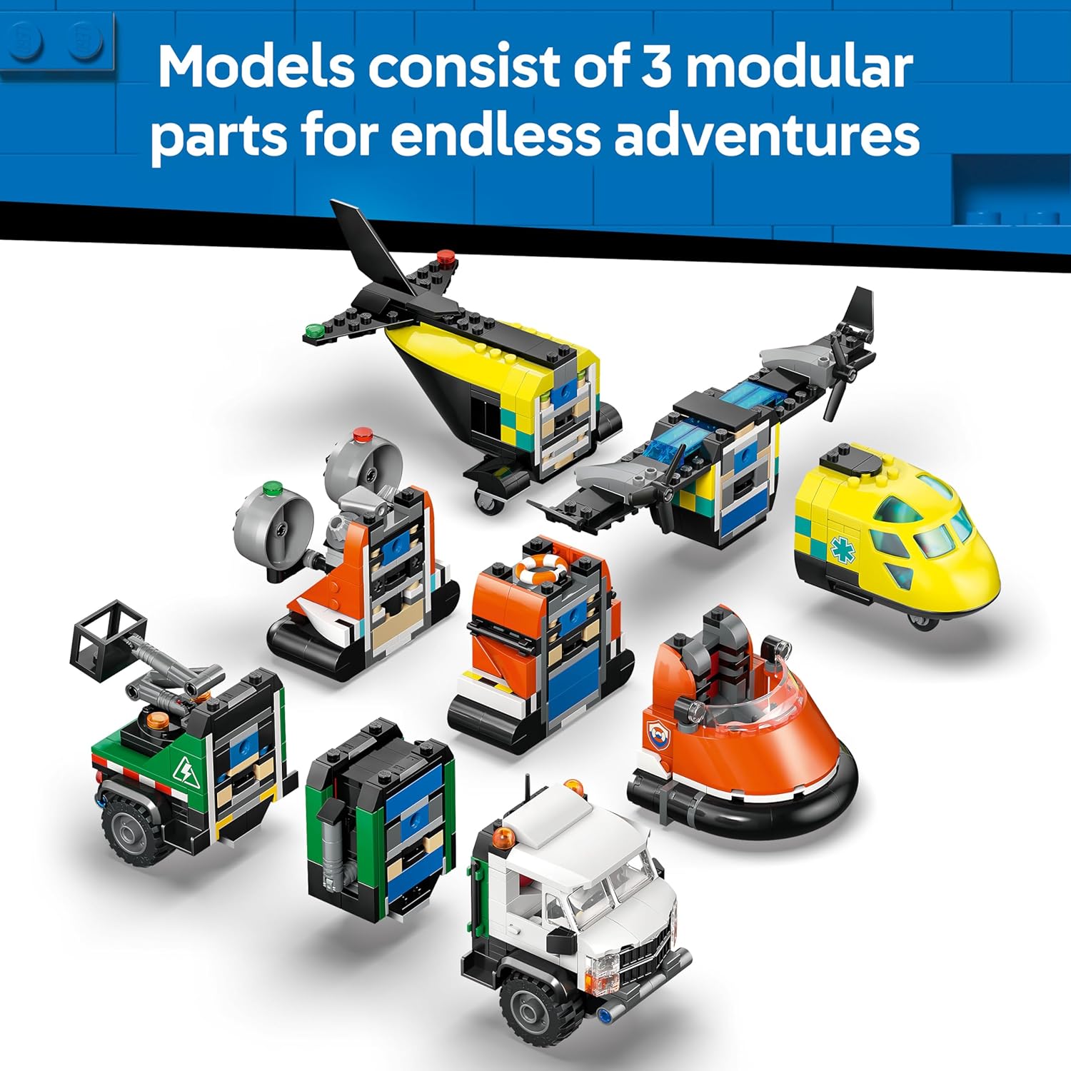LEGO City 3in1 Airplane, Service Truck & Hovercraft Remix Toy - Mix & Match Model Vehicles Kit w/ 3 Minifigures - STEM Birthday Gift Idea for 7+ Year Old Boys - 60505