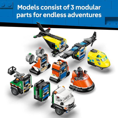LEGO City 3in1 Airplane, Service Truck & Hovercraft Remix Toy - Mix & Match Model Vehicles Kit w/ 3 Minifigures - STEM Birthday Gift Idea for 7+ Year Old Boys - 60505