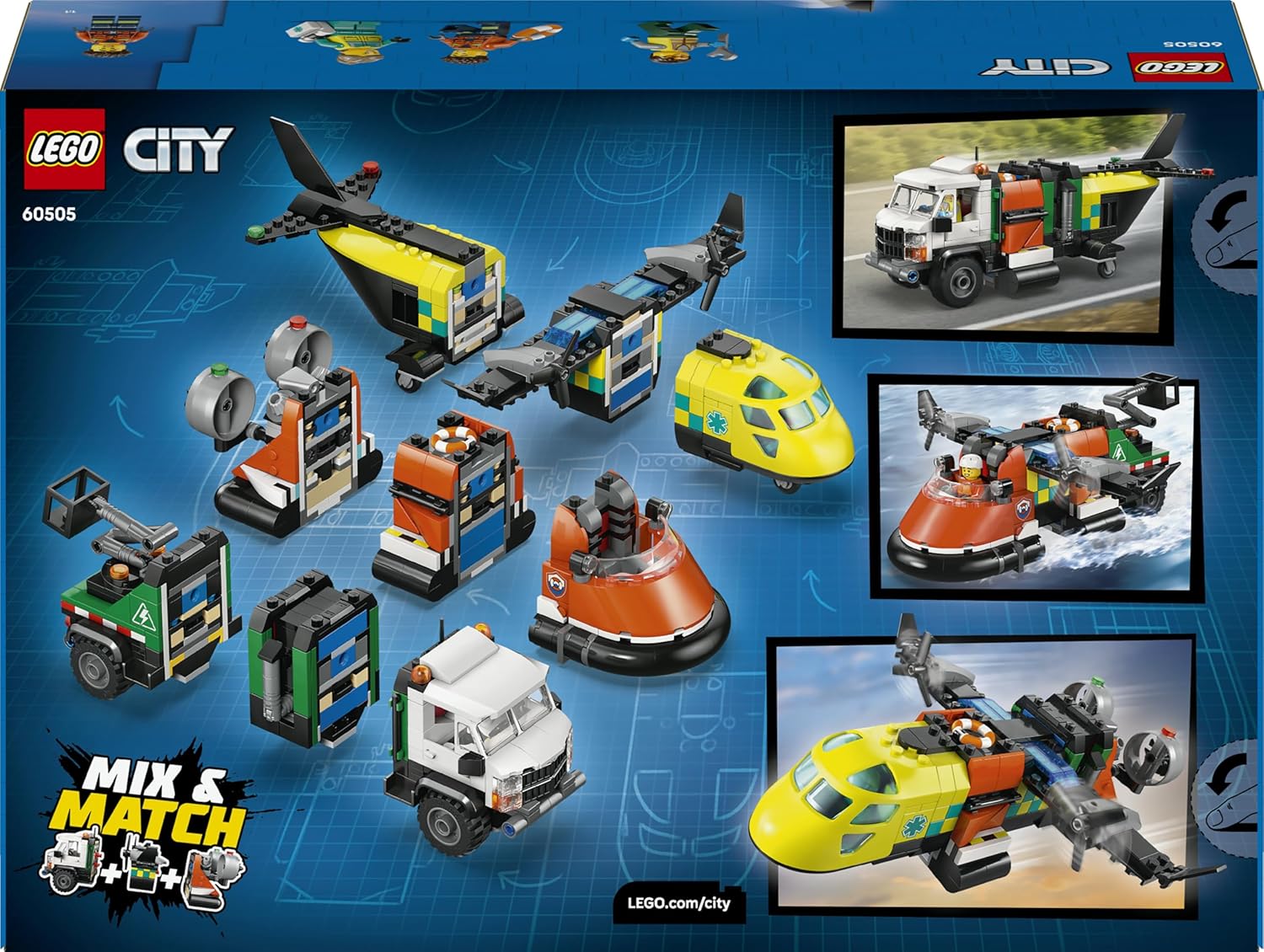 LEGO City 3in1 Airplane, Service Truck & Hovercraft Remix Toy - Mix & Match Model Vehicles Kit w/ 3 Minifigures - STEM Birthday Gift Idea for 7+ Year Old Boys - 60505