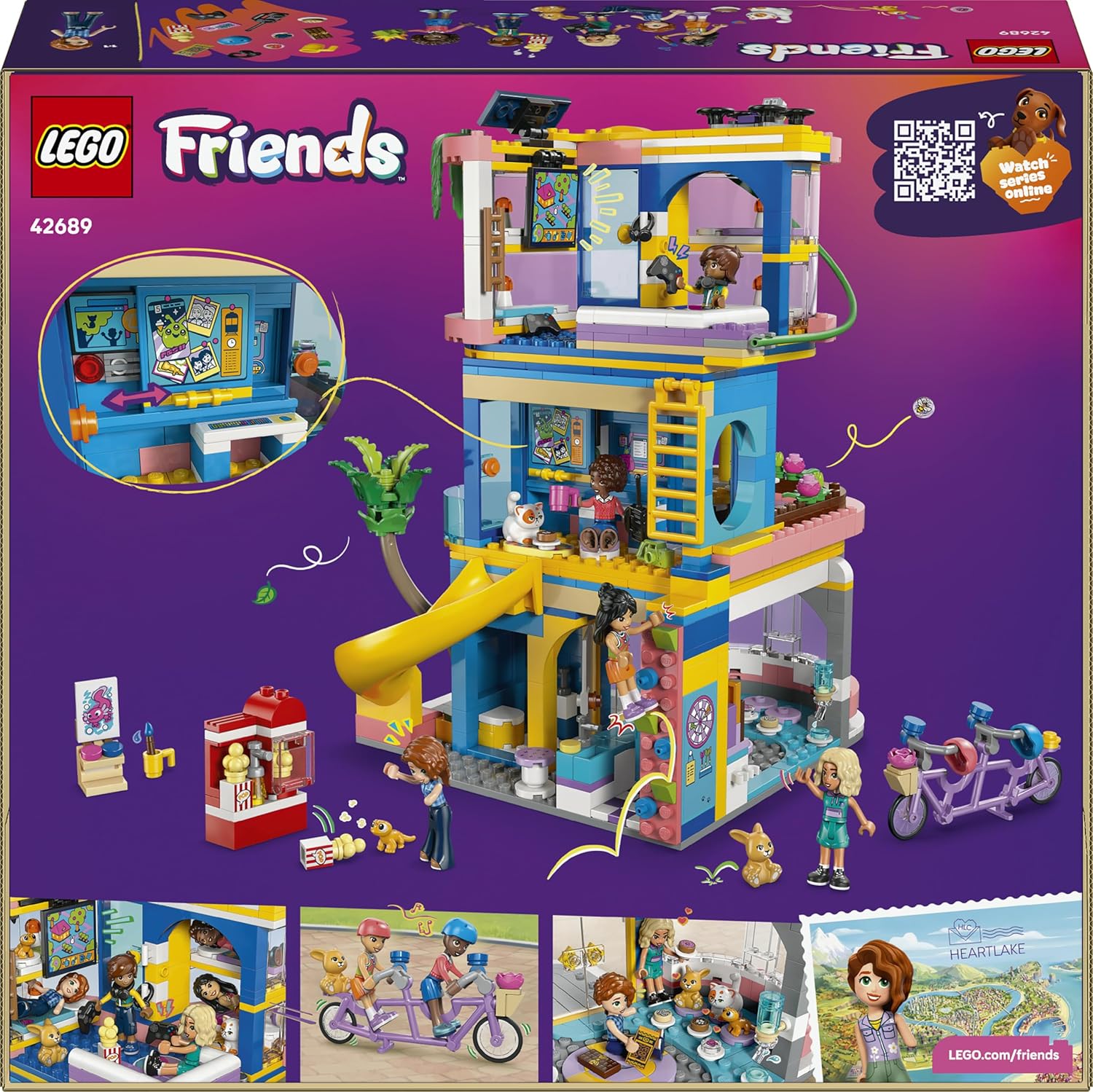LEGO Friends Heartlake City Friends Club House Toy - Miniature Set incl. 5 Mini Dolls, 3 Pet Animal Figures incl. Toy Cat & Accessories - Birthday Gift for 8+ Year Old Girls - 42689