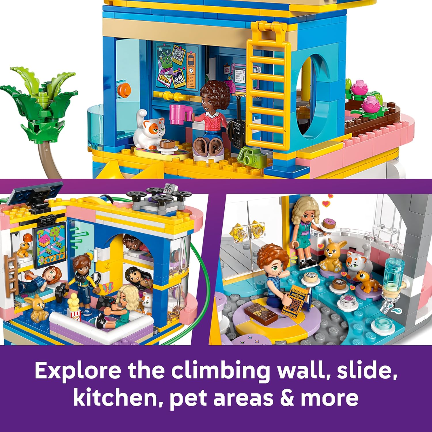 LEGO Friends Heartlake City Friends Club House Toy - Miniature Set incl. 5 Mini Dolls, 3 Pet Animal Figures incl. Toy Cat & Accessories - Birthday Gift for 8+ Year Old Girls - 42689