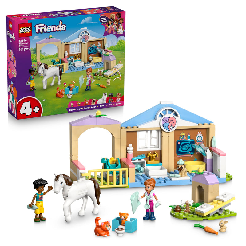 LEGO Friends Animal Vet Clinic - Educational Toy w/a Horse Stable, 2 Mini Dolls, Pet Dog, Bunny & Cat Figures Plus Accessories - Birthday Gift for 4+ Year Old Girls - 42696