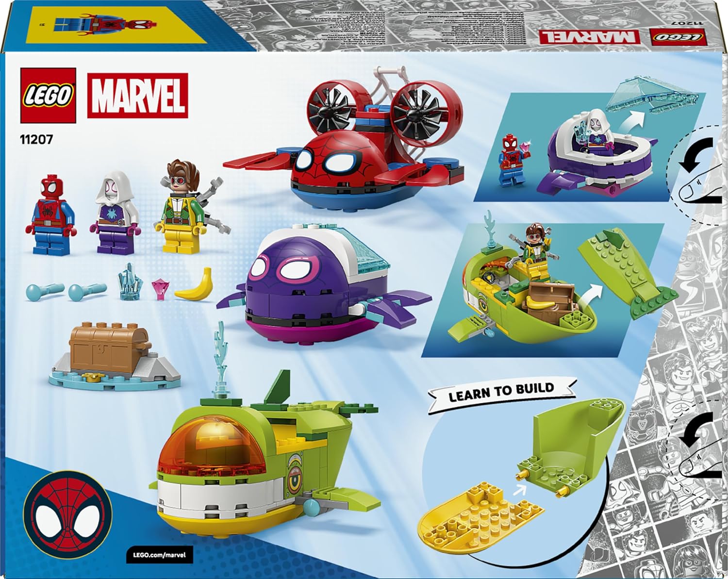 LEGO ǀ Marvel Spidey: Underwater Vehicles - SuperHero Toy w/ 3 Submarines & 3 Minifigures - Gift for 4+ Year Old Boys and Fans of the Spidey and his Amazing Friends Show - 11207