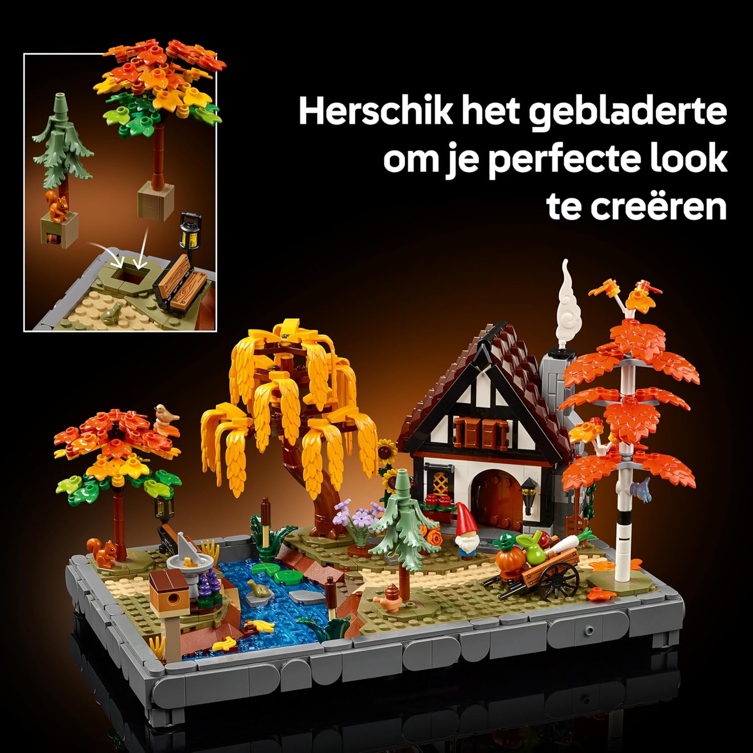 LEGO Icons Autumn Cottage Garden - Miniature Building Set for Adults - Display Model Kit w/a House, 4 Trees, Animal Figures & Flowers - DIY Room Decor - Gift Idea - 11372