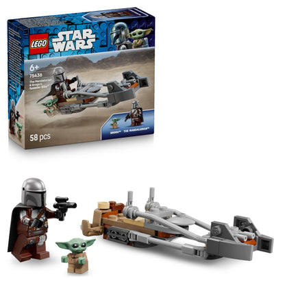 LEGO Star Wars 75436 The Mandalorian & Grogu's Speeder Bike Toy - incl. a Grogu Figure & Din Djarin Minifigure w/a Blaster - Small Birthday Gift for 6+ Year Old Boys & Fans