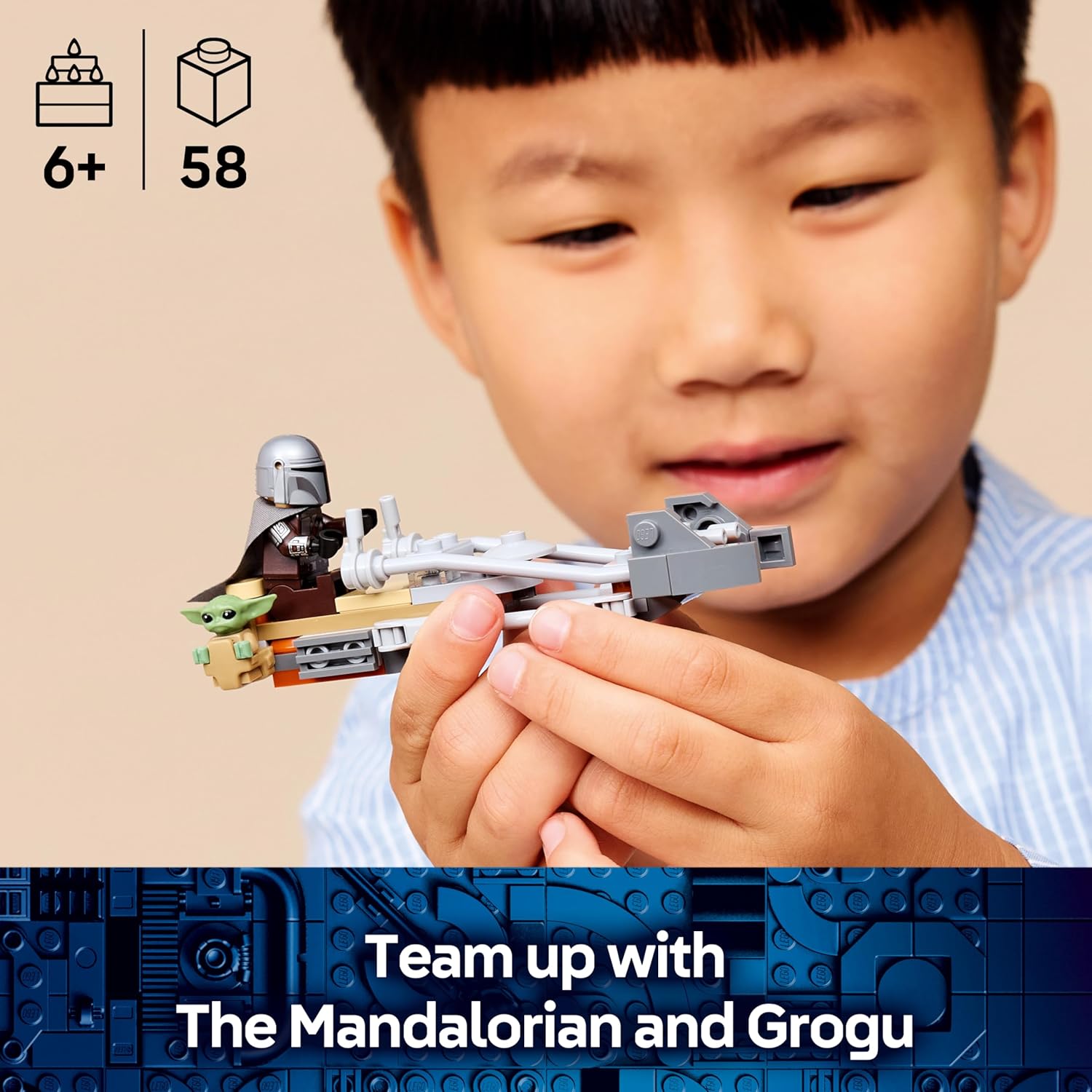 LEGO Star Wars 75436 The Mandalorian & Grogu's Speeder Bike Toy - incl. a Grogu Figure & Din Djarin Minifigure w/a Blaster - Small Birthday Gift for 6+ Year Old Boys & Fans
