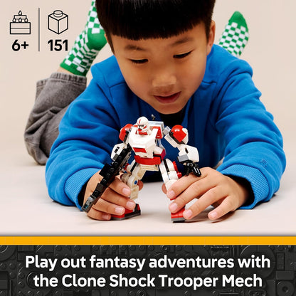 LEGO Star Wars 75448 Clone Shock Trooper Mech Toy - Posable Action Figure w/Blaster Rifle & Minifigure - Collectible Gift for 6+ Year Old Boys & Fans