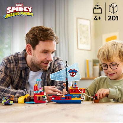 LEGO ǀ Marvel Team Spidey Pirate Ship Toy - SuperHero Set w/a Ship Model, 2 Boats & 4 Minifigures - Gift for 4+ Year Old Boys and Fans of the Spidey and his Amazing Friends Show - 11208