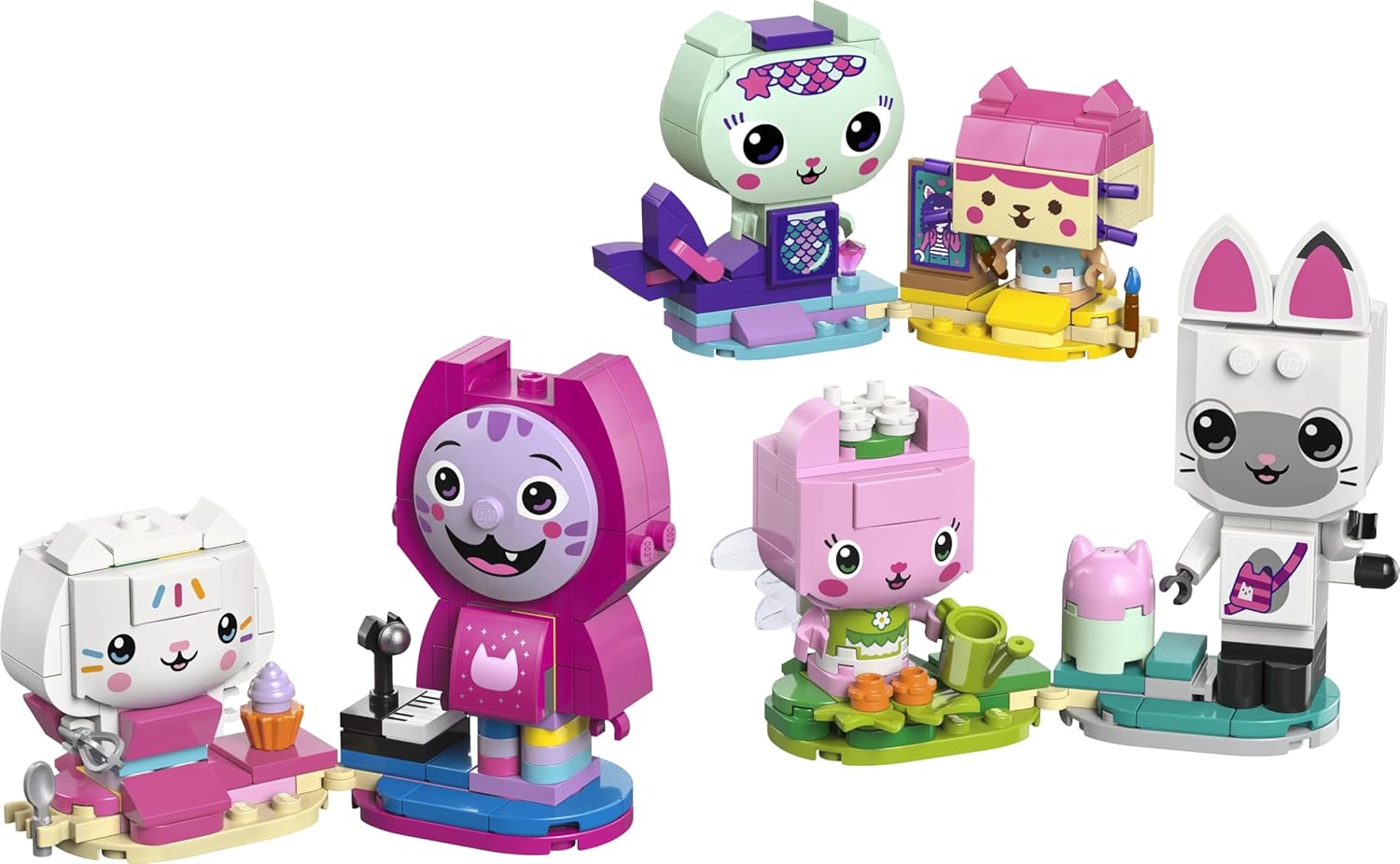 LEGO Gabby’s Dollhouse Gabby’s Brick-Built Cat Friends - Creative Toy w/ 6 Animal Figures incl. MerCat & Kitty Fairy, plus Display Stands - Gift for 6+ Year Old Girls & TV Show Fans - 11215