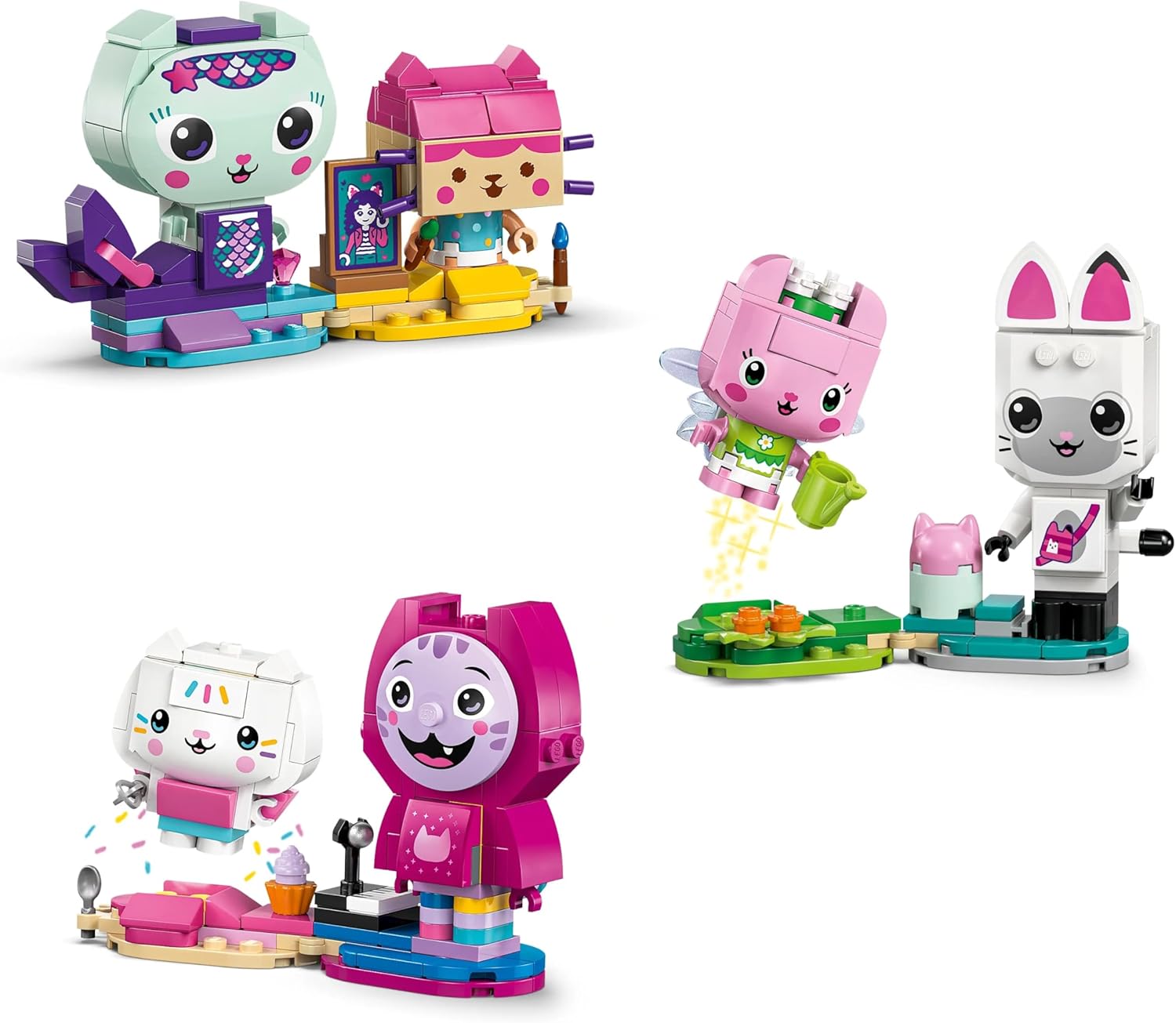 LEGO Gabby’s Dollhouse Gabby’s Brick-Built Cat Friends - Creative Toy w/ 6 Animal Figures incl. MerCat & Kitty Fairy, plus Display Stands - Gift for 6+ Year Old Girls & TV Show Fans - 11215