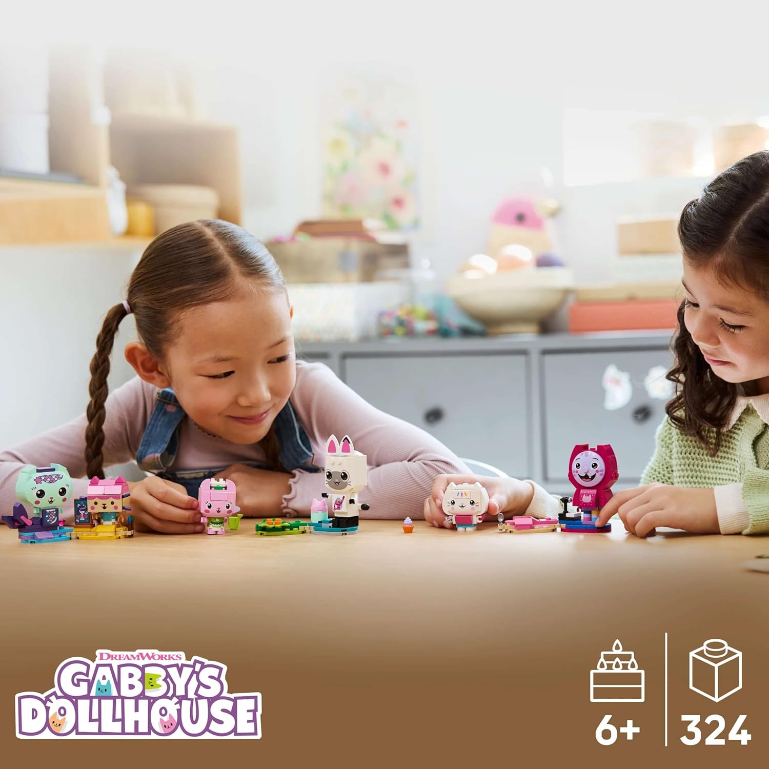 LEGO Gabby’s Dollhouse Gabby’s Brick-Built Cat Friends - Creative Toy w/ 6 Animal Figures incl. MerCat & Kitty Fairy, plus Display Stands - Gift for 6+ Year Old Girls & TV Show Fans - 11215