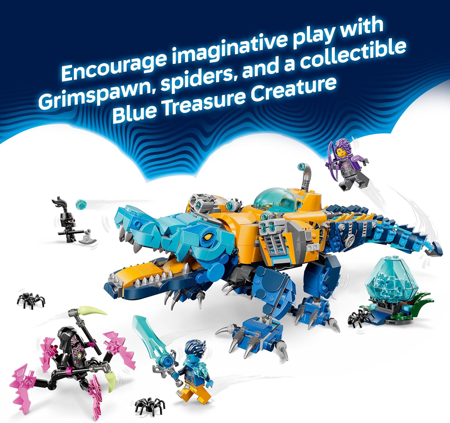 LEGO DREAMZzz 2in1 Crocodile Submarine Toy - Transforms into an Eagle Submarine - incl. 3 Minifigures, 2 Spiders & a Collectible Blue Treasure Creature - Gift for 8+ Year Old Boys - 71512