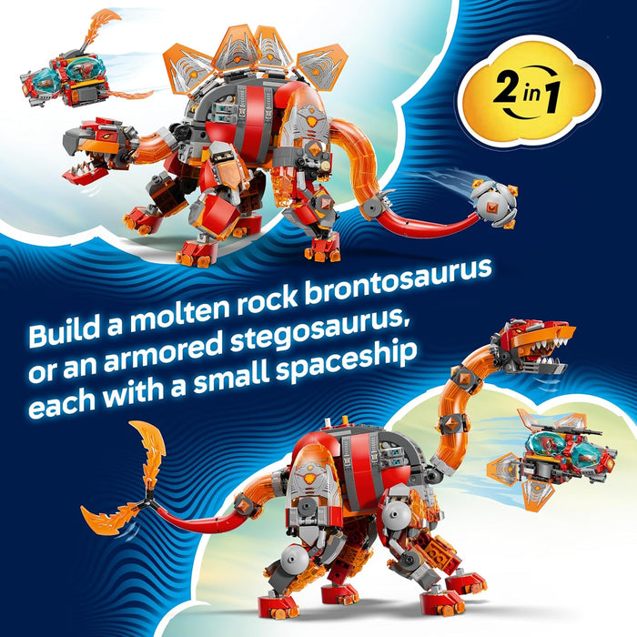 LEGO DREAMZzz 2in1 Dino Jet Toy - Dinosaur Figure Transforms into an Armoured Stegosaurus - incl. 4 Minifigures & 2 Collectible Treasure Creatures - Gift for 9+ Year Old Boys - 71514