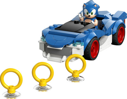 LEGO Sonic the Hedgehog: Sonic Speedster Lightning - Race Car Toy w/a Minifigure, Chaos Emerald & 3 Gold Rings - Gaming Gift for 7+ Year Old Boys & Girls - 77117