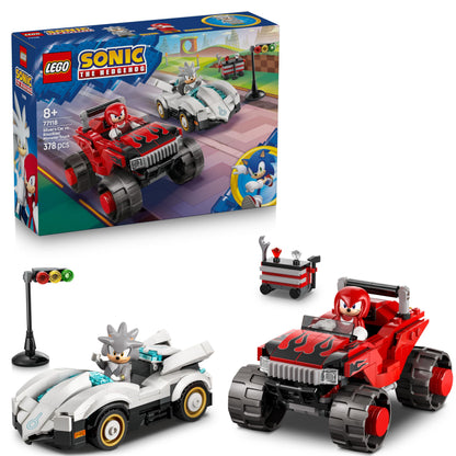LEGO Sonic the Hedgehog Silver's Car vs. Knuckles' Monster Truck Toy - incl. 2 Minifigures & 2 Chaos Emeralds - Gaming Gift for 8+ Year Old Boys & Girls - 77118