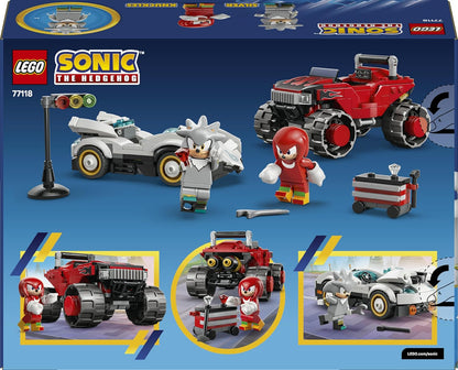LEGO Sonic the Hedgehog Silver's Car vs. Knuckles' Monster Truck Toy - incl. 2 Minifigures & 2 Chaos Emeralds - Gaming Gift for 8+ Year Old Boys & Girls - 77118