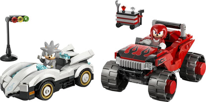 LEGO Sonic the Hedgehog Silver's Car vs. Knuckles' Monster Truck Toy - incl. 2 Minifigures & 2 Chaos Emeralds - Gaming Gift for 8+ Year Old Boys & Girls - 77118