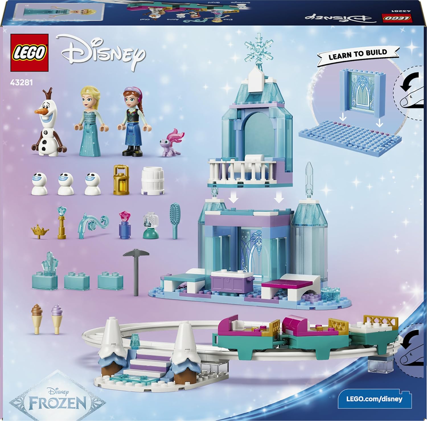 LEGO Disney Elsa's IJskasteel en Sneeuwrit – Bouwpakket voor Kinderen Incl. Anna en Elsa Poppetjes, Olaf, Treinrails en Sneeuwwagens – Cadeau voor Meisjes vanaf 4 Jaar – 43281