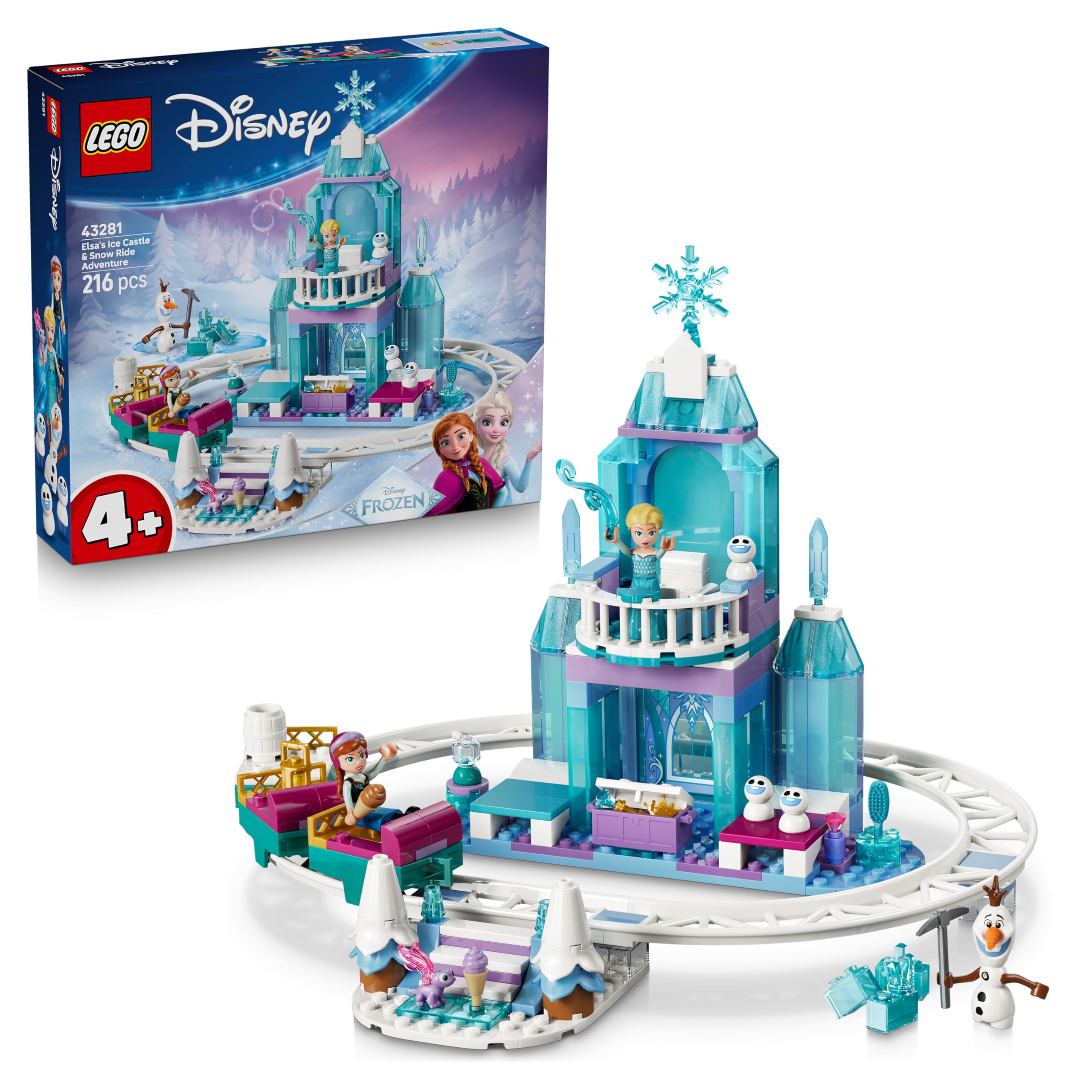 LEGO Disney Elsa's IJskasteel en Sneeuwrit – Bouwpakket voor Kinderen Incl. Anna en Elsa Poppetjes, Olaf, Treinrails en Sneeuwwagens – Cadeau voor Meisjes vanaf 4 Jaar – 43281