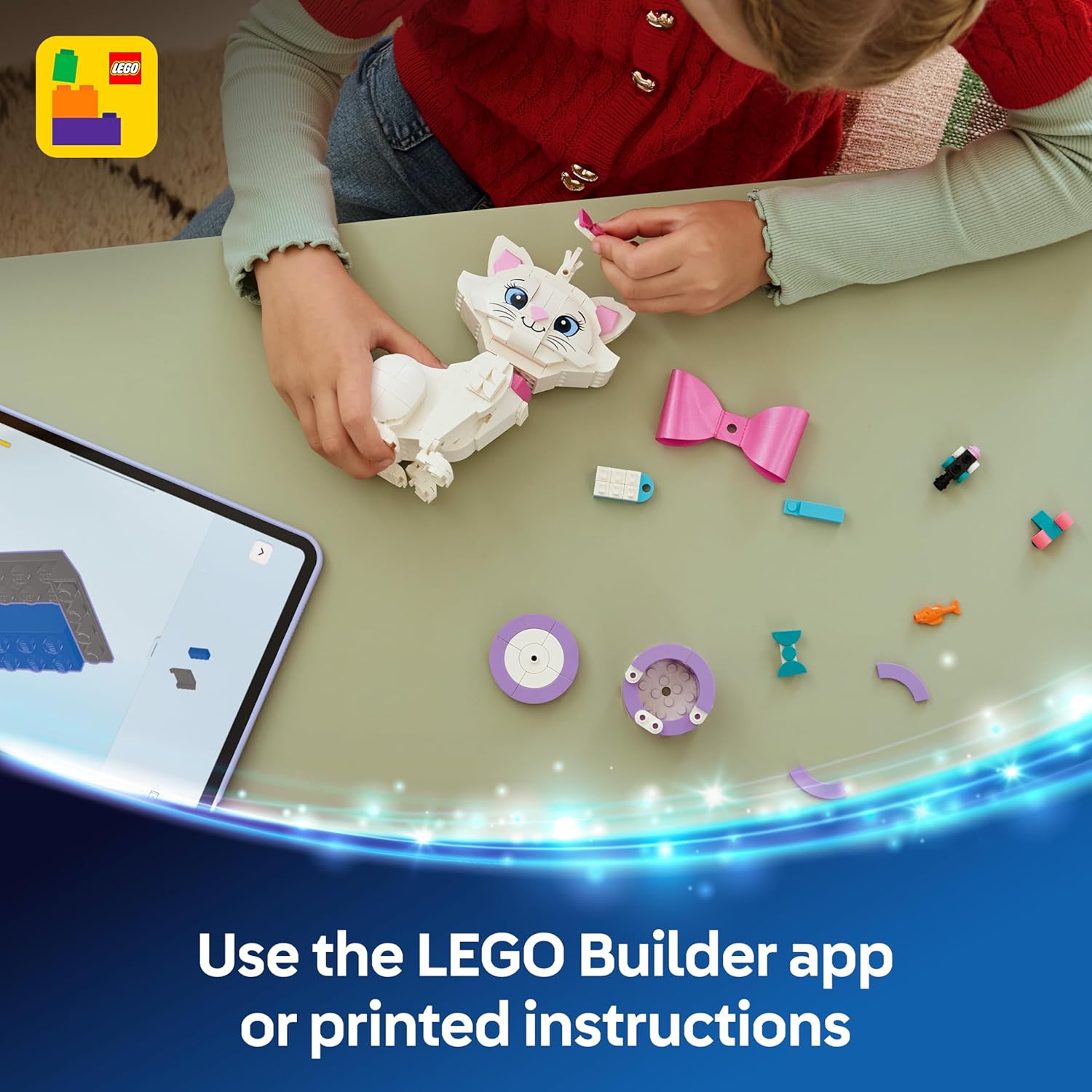 LEGO|Disney The Aristocats Adorable Marie - Toy Cat Animal Figure w/Accessories incl. a Textile Bow - DIY Bedroom Decor - Nostalgic Gift for 7+ Year Old Girls & Fans - 43286