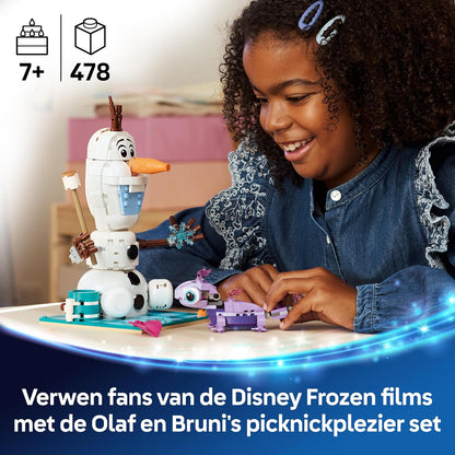 LEGO | Disney Frozen Olaf and Bruni's Picnic Fun Toy - Snowman Figure w/a Picnic Blanket & Accessories - DIY Bedroom Decor - Gift for 7+ Year Old Girls & Fans - 43287