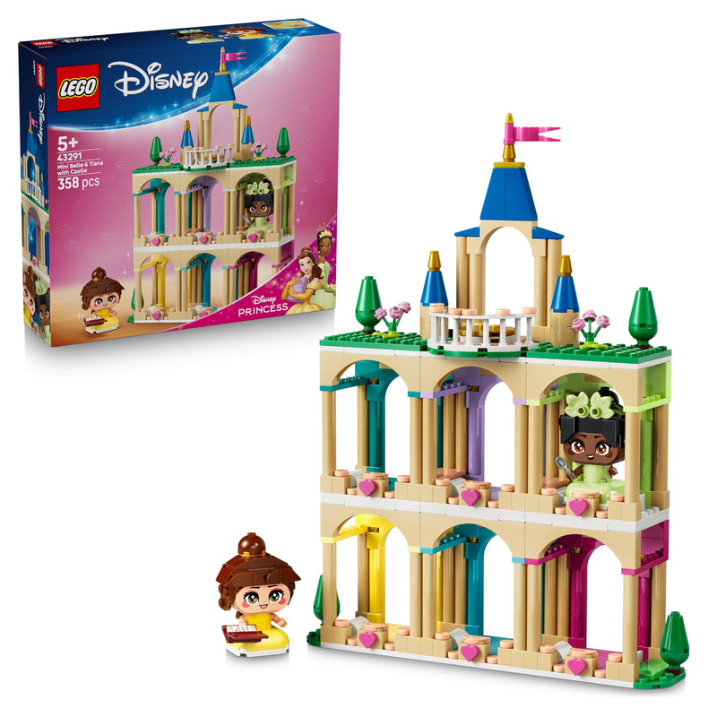 LEGO|Disney Princess Mini Belle & Tiana with Castle Toy - incl. 2 Mini Doll Figures w/Accessories - DIY Display Case - Collectible Gift for 5+ Year Old Girls & Fans - 43291