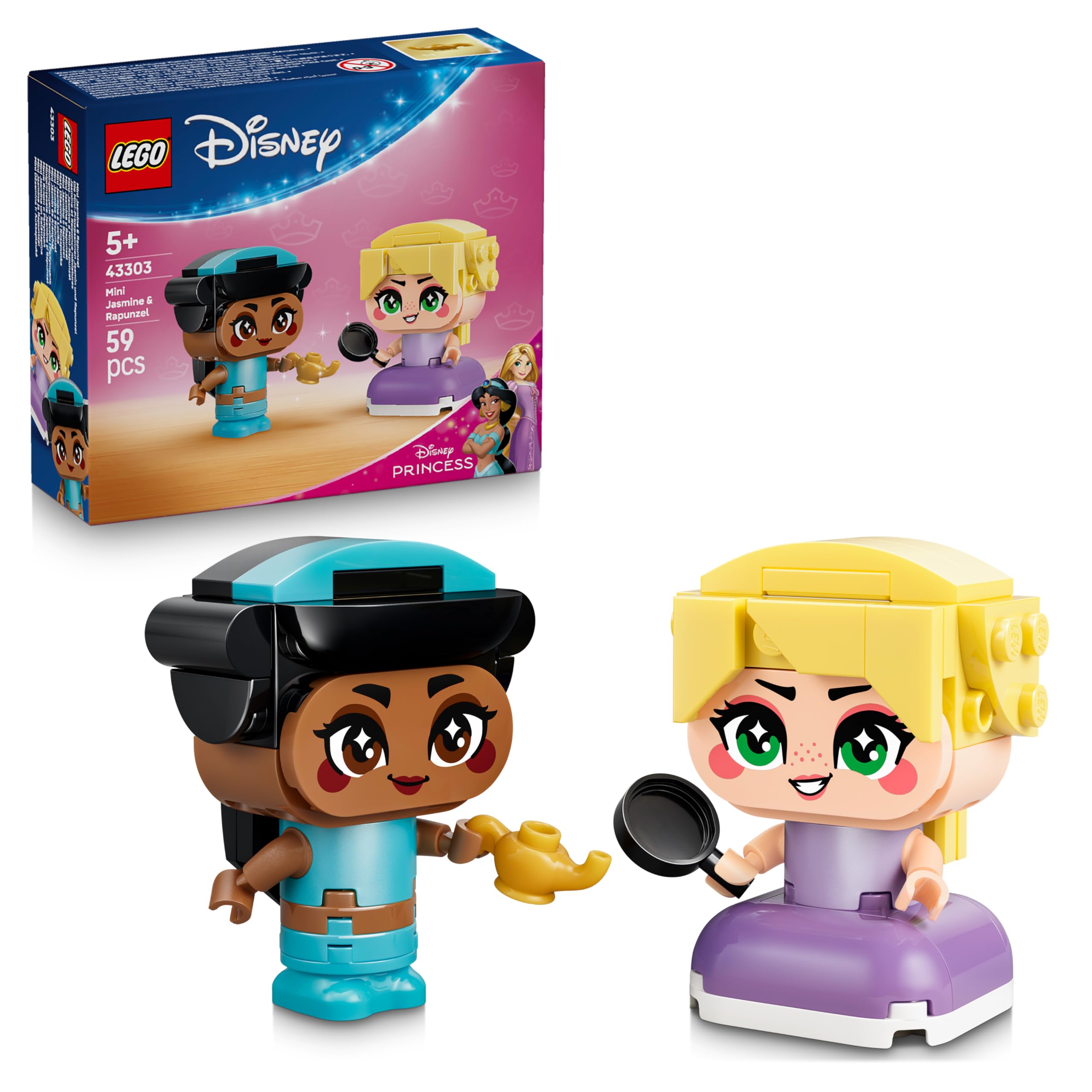 LEGO|Disney Princess Mini Jasmine & Rapunzel Figures - Collectible Toy w/ 2 Mini Dolls & Accessories incl. a Magic Lamp - Small Gift for 5+ Year Old Girls & Fans - 43303
