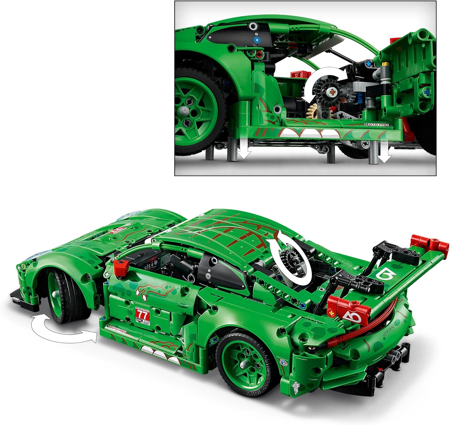 LEGO Technic Porsche 911 GT3 R REXY AO Racing Car Toy - Model Kit w/ 6-Cylinder Engine, Rear-Wheel Drive and Dinosaur Design - Gift for 11+ Year Old Boys & Motorsport Fans - 42224
