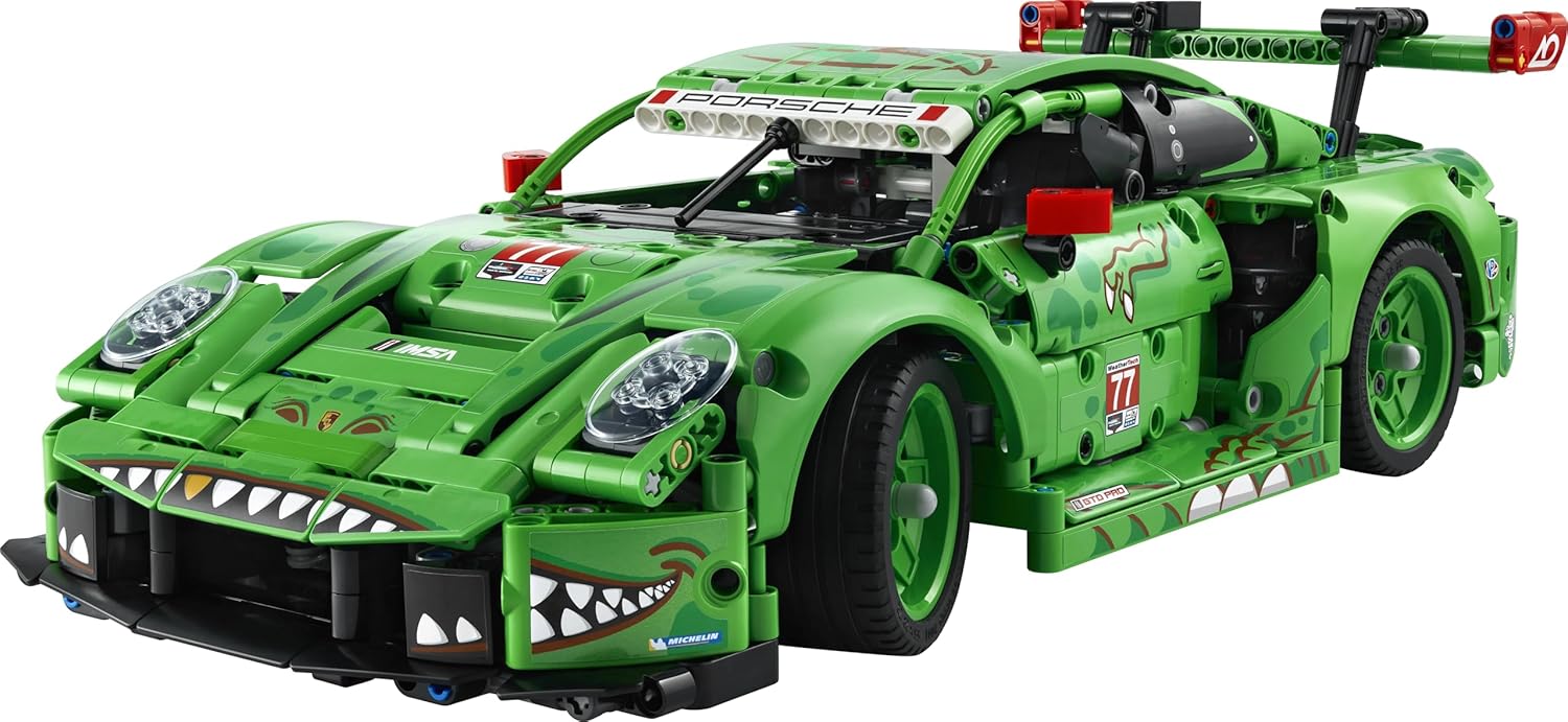LEGO Technic Porsche 911 GT3 R REXY AO Racing Car Toy - Model Kit w/ 6-Cylinder Engine, Rear-Wheel Drive and Dinosaur Design - Gift for 11+ Year Old Boys & Motorsport Fans - 42224